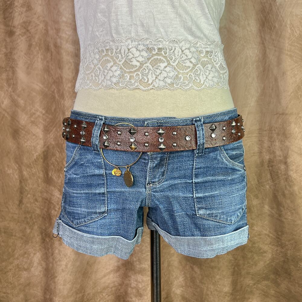 Y2K Micro Shorts Denim Mini Low Rise Blue Jean Cuffed Indie Sleaze McBling